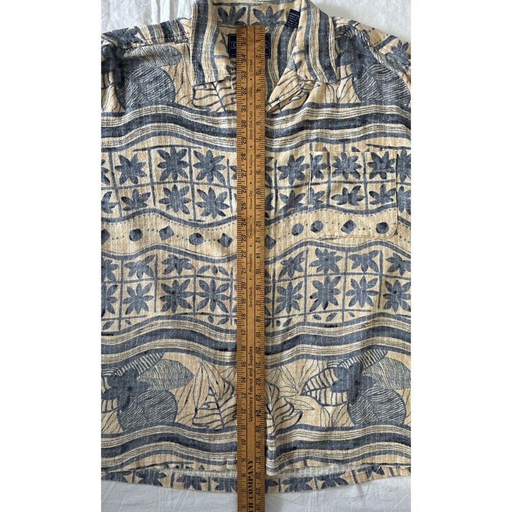 Common Man Silk Button Up Short Sleeve Shirt Large Blue Tropical Coastal Beach - Picture 8 of 10